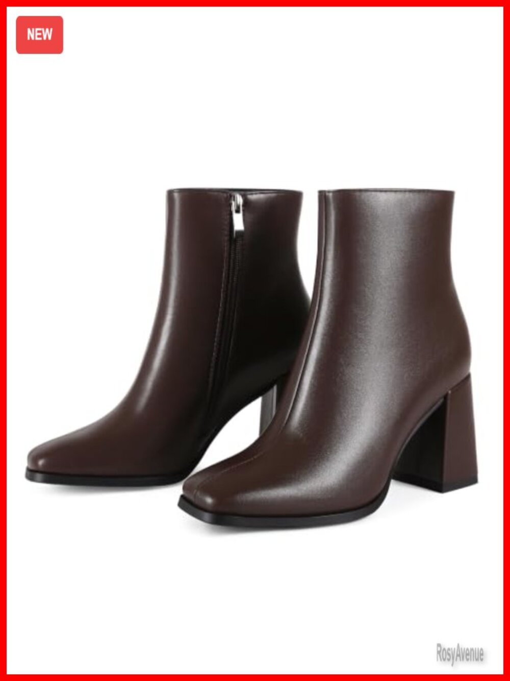Womens Square Toe Ankle Boots Chunky Block Heel PU Leather Short Booties